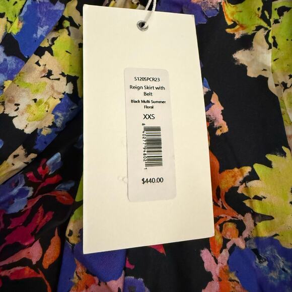 Caroline Constas Reign Black Multi Floral Tiered Ruffle Belted Mini Skirt XXS - Picture 9 of 9